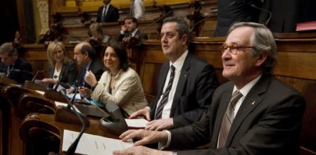 El equipo de gobierno de Xavier Trias, durante un pleno municipal