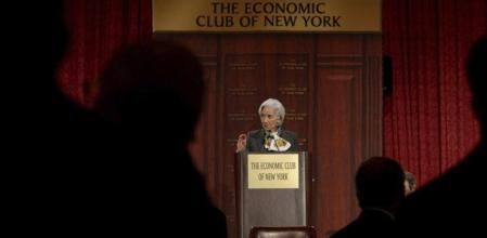 La directora del Fondo Monetario Internacional (FMI), Christine Lagarde, da un discurso durante la reunión del Club Económico de Nueva York.