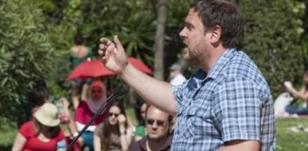 El líder de ERC, Oriol Junqueras, en un mitin en el Parc de la Ciutadella