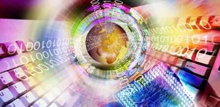Clave de ordenador y el mundo rodeado de números binarios