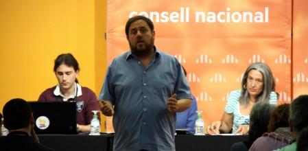 El presidente de ERC, Oriol Junqueras, durante su intervención en el Consell Nacional del partido