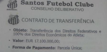 El acta de la Junta Directiva del Santos sobre el fichaje de Neymar