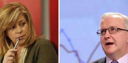 La vicesecretaria general del PSOE, Elena Valenciano, y el vicepresidente económico de la CE, Olli Rehn