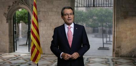 El presidente de la Generalitat, Artur Mas, durante el discurso televisado de la Diada 2013