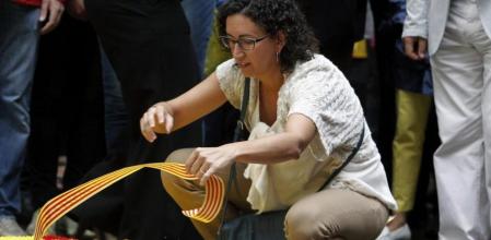 La secretaria general de ERC, Marta Rovira, durante la tradicional ofrenda floral ante el monumento de Rafael Casanova con motivo de la Diada de Catalunya
