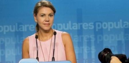 La secretaria general del PP, María Dolores de Cospedal, en rueda de prensa