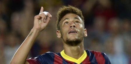 Neymar celebra su gol ante el Valladolid