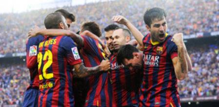 Los jugadores azulgranas celebrando un gol