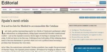 Editorial del 'Financial Times' sobre Catalunya, en su edición digital
