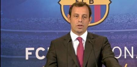 Sandro Rosell, en rueda de prensa en el Camp Nou