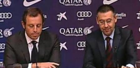 Sandro Rosell y Josep Maria Bartomeu comparecieron juntos en rueda de prensa