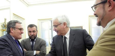 El alcalde de Lleida y el conseller de Cultura y presidente del Consorci del Turó, Ferran Mascarell en la reunión de la presentación de la candidatura de la Seu Vella a Patrimonio Mundial de la UNESCO.