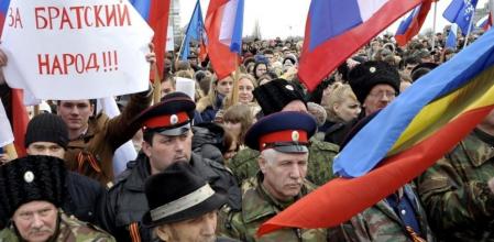 Manifestación en favor de la anexión de Crimea a Rusia