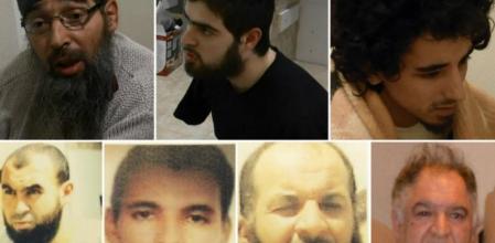 De izquierda a derecha y de arriba a abajo, los integrantes de la presunta célula yihadista desmantelada Mustafá Maya Amaya, Paul Cadic, Farik Cheikh, Tarik Ahnin, Soufian el Moumni, Mohamed Karraz y Chafik Jalel Ben Amara Elmedjeri