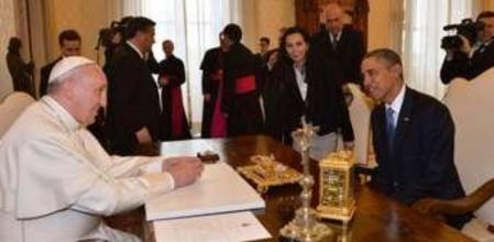 El papa Francisco y el presidente de los EE.UU., Barack Obama, momentos antes de su encuentro privado en el Vaticano