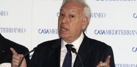 El ministro de Asuntos Exteriores, José Manuel García-Margallo, durante la rueda de prensa tras la reunión de los responsables de Asuntos Exteriores de siete países de la UE