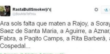 Captura de uno de los twits del joven detenido en que anima a matar a determinados políticos