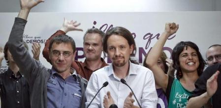 Pablo Iglesias comparece en la sede de Podemos tras conocer los resultados de las elecciones del 25M en la que han sido la gran sorpresa al logar cinco escaños