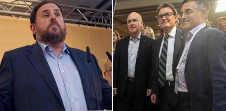 Oriol Junqueras (ERC) y los líderes de CiU, Josep Antoni Duran i Lleida, Artur Mas i Ramon Tremosa