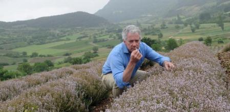 Charles Rolls en un campo de tomillo en la Provenza, en Francia.