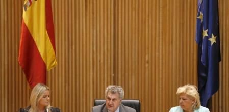 El presidente de la Cámara Baja, Jesús Posada, junto a las presidentas, de la Fundación de Víctimas del Terrorismo (FVT), Mari Mar Blanco, y de la Asociación Víctimas del Terrorismo (AVT), Ángeles Pedraza