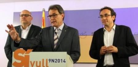 Artur Mas, Rull y Corominas, en rueda de prensa este viernes.