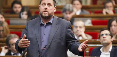 Oriol Junqueras, presidente de ERC, en una sesión de control en el Parlament
