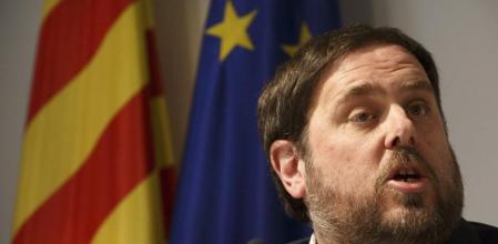 El presidente de ERC, Oriol Junqueras, durante una rueda de prensa