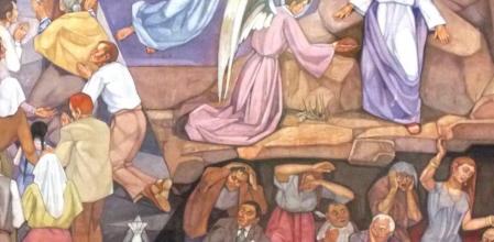 El mural de la parroquia de Sant Andreu de Palomar donde aparece un culé