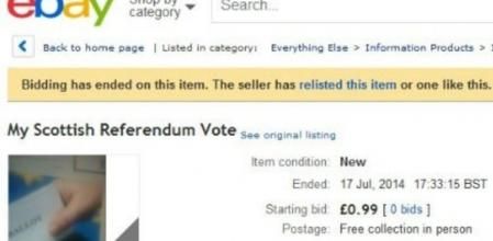 La papeleta para el referéndum de Escocia se subastó con un precio de salida de un euro