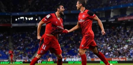 El sevillista Iborra celebra con rabia su tanto ante el Espanyol