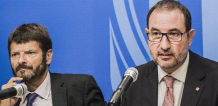 El conseller de Interior, Ramon Maria Espadaler y el director de los Mossos d'Esquadra, Albert Batlle, presentan el dispositivo de seguridad previsto para la Diada
