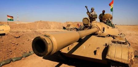 Combatientes kurdos, en la posición en Khazer, en el norte de Iraq