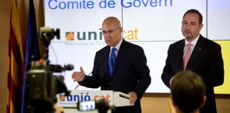 Los dirigentes de UDC, Josep Antoni Duran i Lleida y Ramon Espadaler, en rueda de prensa