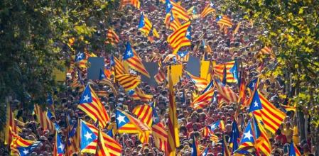 Imagen de uno de los tramos de la V de la Diada 2014, la manifestación celebrada en Catalunya para pedir poder votar su independencia