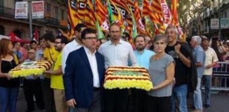 Ofrenda floral al monumento de Rafael de Casanova de los líderes de ICV-EUiA.