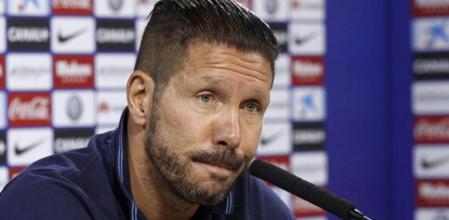 El entrenador del Atlético de Madrid, Diego Simeone durante una rueda de prensa