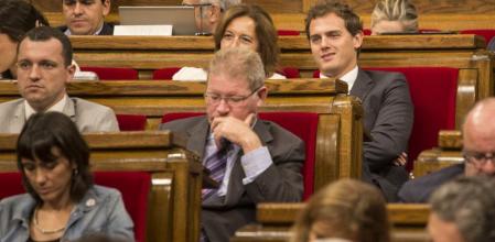 Albert Rivera, líder de Ciutadans, en su escaño en el Parlament