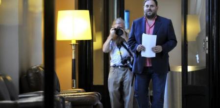 El líder de ERC, Oriol Junqueras, tras el discurso de Artur Mas con el que se abre el debate de politica general en el Parlament