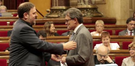 Artur Mas y Oriol Junqueras, en el Parlament durante del debate de política general