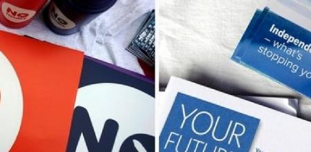Campaña del 'no' y el 'sí' para el referéndum de Escocia.