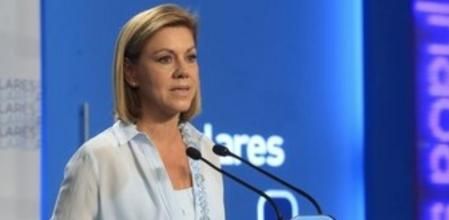 La secretaria general del PP, María Dolores de Cospedal, durante la rueda de prensa que ha ofrecido tras la reunión del comité de dirección del partido, en la que, entre otros temas, ha confirmado que hoy mismo comienzan los contactos con el resto de partidos para abordar la reforma electoral y, aunque no ha concretado con quién se abre la negociación, ha dicho que serán contactos independientes y por separado.