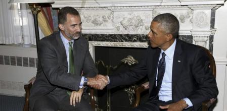 El rey Felipe VI, durante la reunión que mantuvo con el presidente de Estados Unidos, Barack Obama