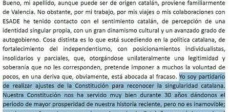 Captura de imagen de la respuesta de Catalá a la pregunta sobre Catalunya en una entrevista a larevista de la Asociación del Cuerpo Superior de Administradores Civiles del Estado.