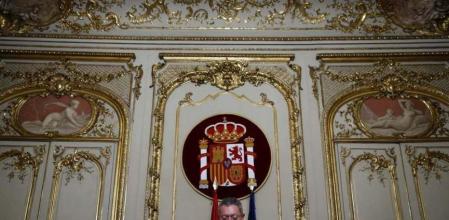 El exministro de Justicia, Alberto Ruiz-Gallardón, durante la comparecencia en que anunció su dimisión