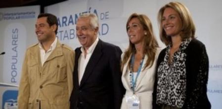 La presidenta del PPC, Alícia Sánchez-Camacho, en la 21 Interparlamentaria del partido en Guadalajara, junto a Arenas, Arantza Quiroga y Juanma Moreno