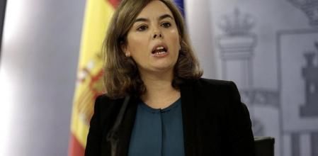 La vicepresidenta del Gobierno, Soraya Sáenz de Santamaría, durante la rueda de prensa posterior a la reunión del Consejo de Ministros