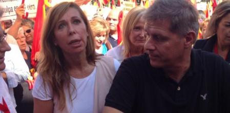 La líder del PPC, ALícia Sánchez Camacho, en la concentración del 12-O en la plaza Catalunya de Barcelona