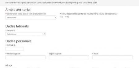 Formulario para la inscripción de voluntarios en la consulta alternativa de Mas
