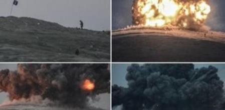 Secuencia que muestra a un miliciano del Estado Islámico justo antes y después de un ataque de la coalición internacional cerca de la frontera turco-siria